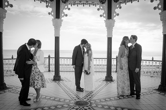 Bride and Groom with their Parents, Brighton Bandstand, Sussex